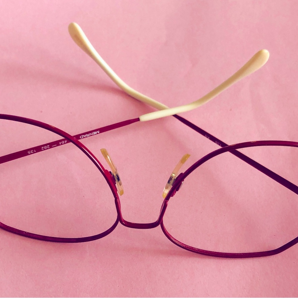 Red Oversized Round Glasses with Wire Frame 1980s